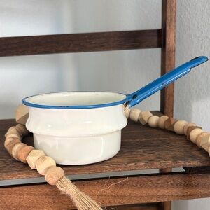 Vintage Enamelware Blue and White Enamel Pot